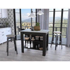 3-Shelf Kitchen Island Wenge and Ibiza Marble