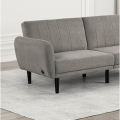 Contemporary Converts to Bed Gray 1pc Futon Sofa Channeled Tufted Back Soft Track Arm Couch W USB