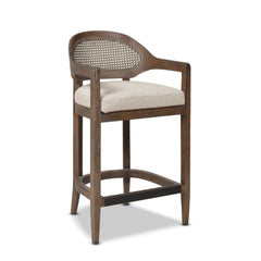 Ares Mid-Century Modern 26" Cane Back Counter Stool, Taupe Beige Textured Weave