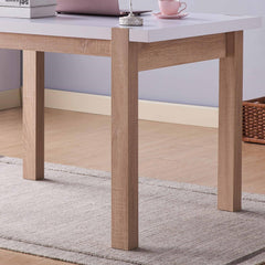 Dining Table Solid Wood Four Leg Posts Two Tone Color Thick Sturdy Hollow Core Construction Table Top