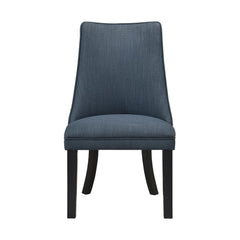 Blue Textured Fabric Upholstered Side Chairs Set of 2, Dark Walnut Finish Wooden Legs Modern Dining Kitchen Furniture