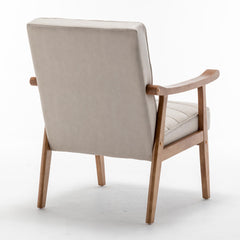Mid-Century Modern Accent Chair, Solid Wood Frame Leather Look Microfiber Armchair with Open-Framed Arm Design, Plush Padded Seat and Back Cushion for Living Room Bedroom