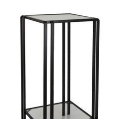 Fable Plant Stand Table, Black Metal, Square Mirrored Top, 28 Inch