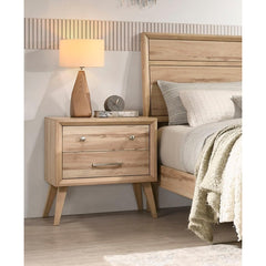 Classic Style Nightstand of 2x Drawers Natural Oak Finish Wooden Bedroom Furniture 1pc, Mid-Century Modern Design