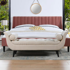 Melody Tufted Flared Arm Entryway Bench, Sky Neutral Beige Polyester