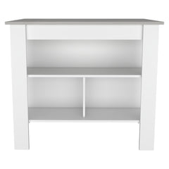 Astyanax Kitchen Island, Four Legs, Three Shelves -White / Ibiza Marble
