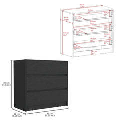 Aria Three Drawer Dresser, Pull Out Mechanism-Black