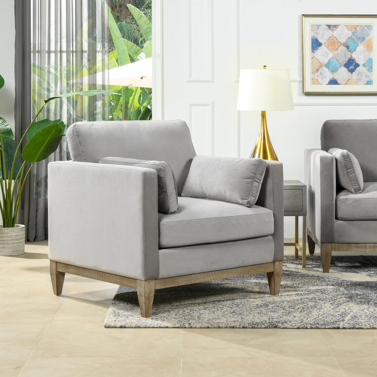 Revelation 36" Modern Farmhouse Arm Chair, Opal Grey Velvet
