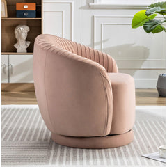 Velvet 366 Degree Swivel Barrel Chair, Pleated Modern Accent Armchair with Sturdy Base and Thick Padded Cushion, Leisure Round Sofa Chair for Living Room Bedroom Office Hotel Nursery