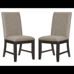 Rustic Brown Finish Set of 2 Chair Oak Veneer Fabric Upholstered Back and Seat