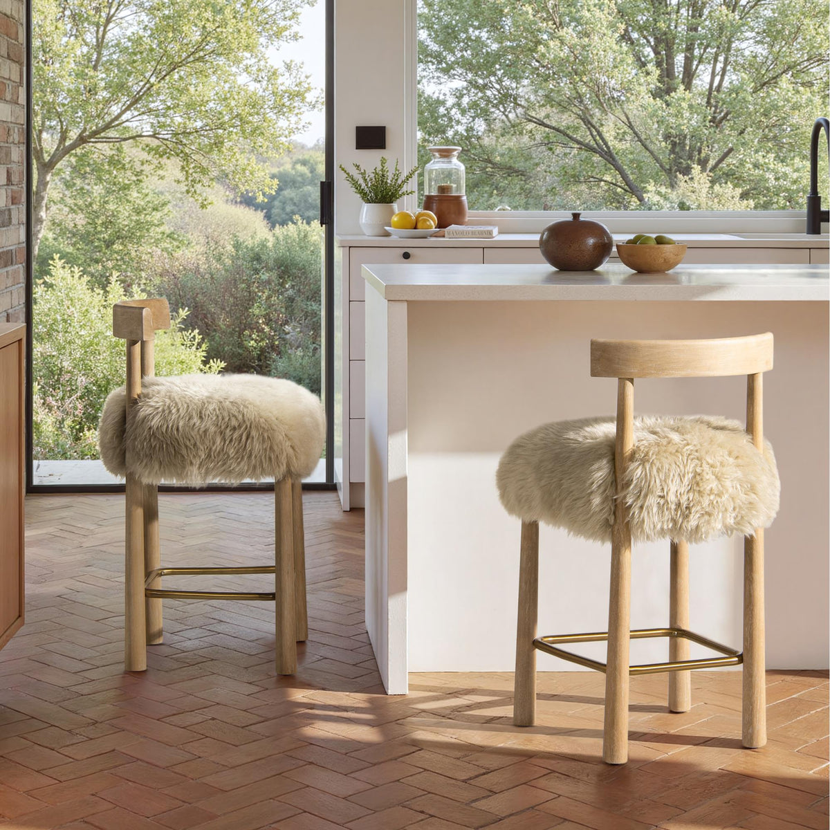 Pinnacle 27.5 Genuine Fur Counter Height Bar Stool Natural Blonde Genuine Fur