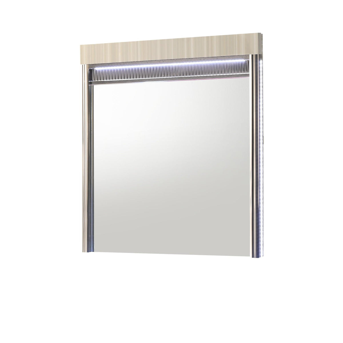 Earth Modern Style Mirror with LED in Gray with clean linear detailing(INCLUDES MIRROR ONLY NOT DRESSER)