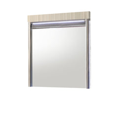 Earth Modern Style Mirror with LED in Gray with clean linear detailing(INCLUDES MIRROR ONLY NOT DRESSER)