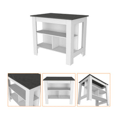 2 Piece Kitchen Set, Kitchen Island + Lower Microwave Pantry Cabinet , White /Onyx