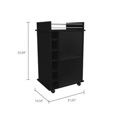 Waltz Bar Cart,Two Shelves, Six Built-in Wine Rack, Four Casters -Black