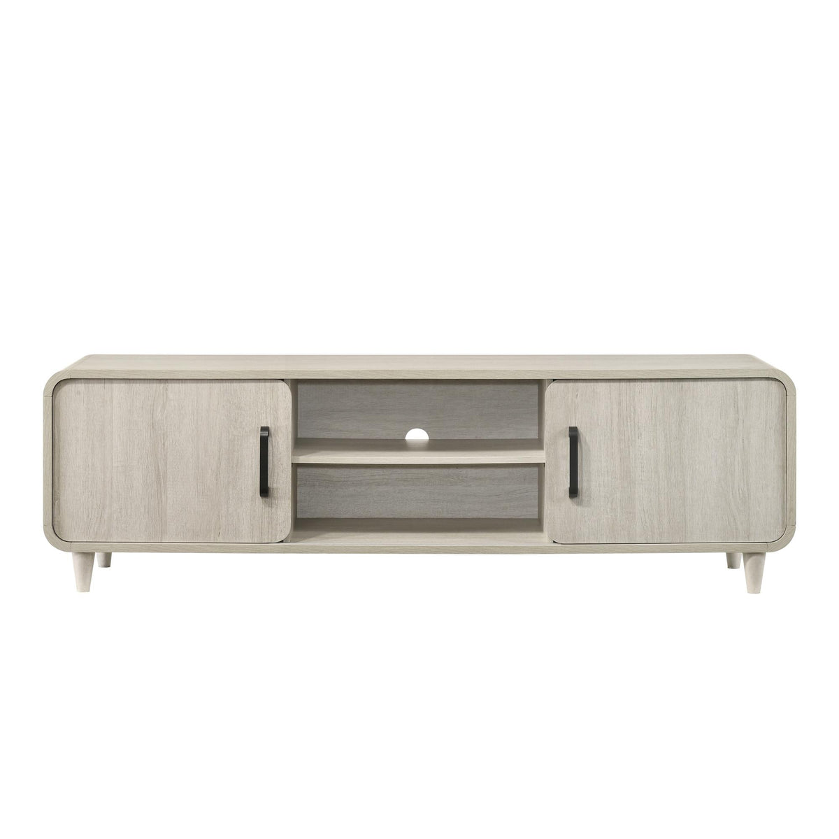 1pc TV Stand Contemporary Light Wood Finish Sliding Doors Black Handles Tapered Legs Mid-century Wooden Living Room Furniture
