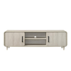 1pc TV Stand Contemporary Light Wood Finish Sliding Doors Black Handles Tapered Legs Mid-century Wooden Living Room Furniture
