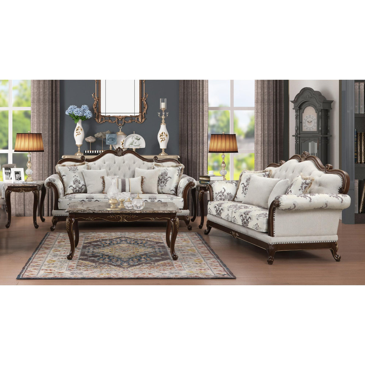 Polyxena Traditional Style 2PC button tufted Living Room Set Ivory