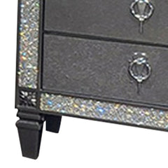 Vault Nightstand, 2 Drawers, Crystal Like Acrylic Trim, Gray Solid Wood