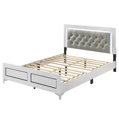 Contemporary White Finish Queen Size Platform Bed w LED Light Headboard Gray PU Upholstered Wooden Bedroom Furniture 1pc
