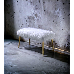 Moon II White Faux Fur & Gold Finish Bench