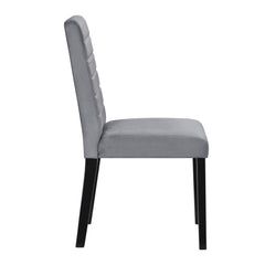 Tale 18 Inch Side Dining Chairs Set of 2, Channel Tufted Gray Velvet, Black Wood