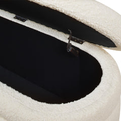 Tale 49" Upholstered Oval Storage Bench, Ivory White Boucle