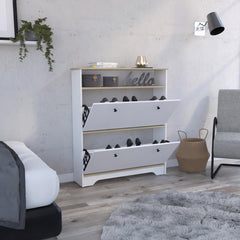 Eternity Shoe Rack, Superior Top, One Open Shelf, Two Extendable Shelves -Light Oak / White