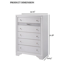 Contemporary Style 1pc Chest  Hidden Jewelry Drawer English Dovetail Drawers Silver Knobs White Finish Bedroom Furniture