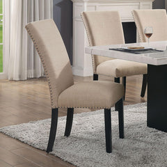 Quasar Linen Like Fabric Contemporary 2pc Dining Side Chairs Nalihead Trim Black Solid wood Legs Dining Room Chairs