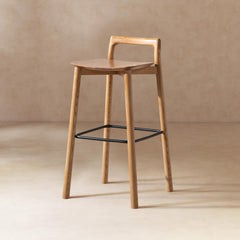 Shangri-La 30" Modern Minimalist Low Back Wood Barstool, Natural Blonde Ash Wood