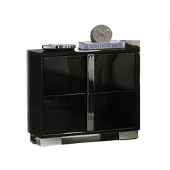 Contemporary Classic Black Bedside Table Bedroom Furniture 1pc Nightstand Chrome Legs Handles
