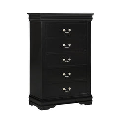 1pc Black Finish Five Drawers Louis Philip Chest Solid Wood Contemporary Sleek Ample Storage