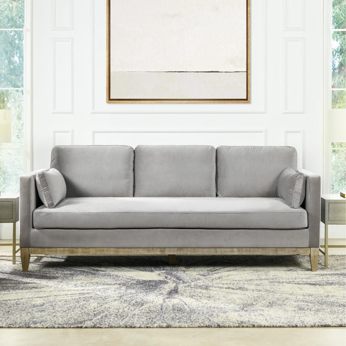 Revelation 84" Modern Farmhouse Sofa, Opal Grey Velvet