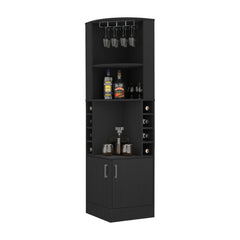 Bar Cabinet Papprika, 8 Wine Cubbies, Double Door, Black Wengue Finish