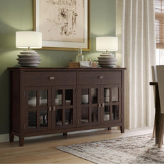 Demeter Solid Wood Large 4 Door Sideboard Buffet in Dark Chestnut Brown