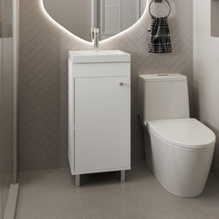 Hector Freestandin Bathroom Vanity With One Door, Two Shelves, Sink Base Cabinet, White