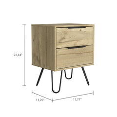 Vault 2 Nightstand , End Table, Side Table Four Legs, Two Drawers -Light Oak