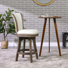 Eden 27" Armless Swivel Counter Height Bar Stool, Natural White Linen