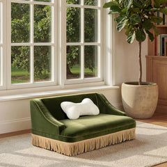 Uranus 33" Medium Princess Pet Bed Sofa with Fringe Skirt, Olive Green Performance Velvet