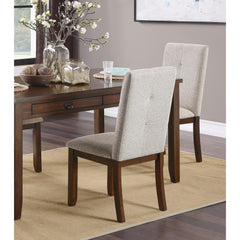 Chenille Upholstered Chairs Set of 2 Dark Cherry Finish Wood Frame Tufted Back Dining Chairs for Kitchen Funiture