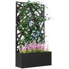 Metal Planter Box Raised Garden Bed with Decorative Privacy Screen, Wall-mounted or Freestanding, 24" x 9.1" x 44.5"
