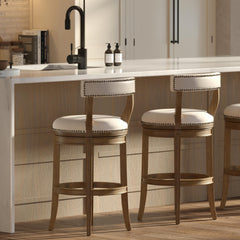 31" Bar Stool, Pecan Finish with Linen Fabric Seat and Back, 1PC