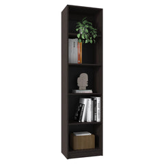 Home Slim 5 Shelves Narrow Bookcase With Open Shelves, Stained Walnut