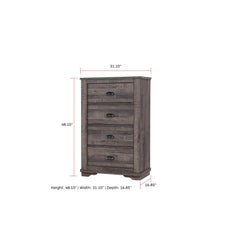 1pc Contemporary Four Drawers Chest Bed Side Cabinet Wooden Furniture Rustic Gray Color