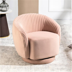 Velvet 366 Degree Swivel Barrel Chair, Pleated Modern Accent Armchair with Sturdy Base and Thick Padded Cushion, Leisure Round Sofa Chair for Living Room Bedroom Office Hotel Nursery