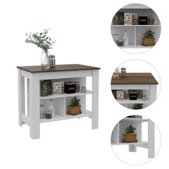 Astyanax Kitchen Island, Four Legs, Three Shelves -White / Walnut