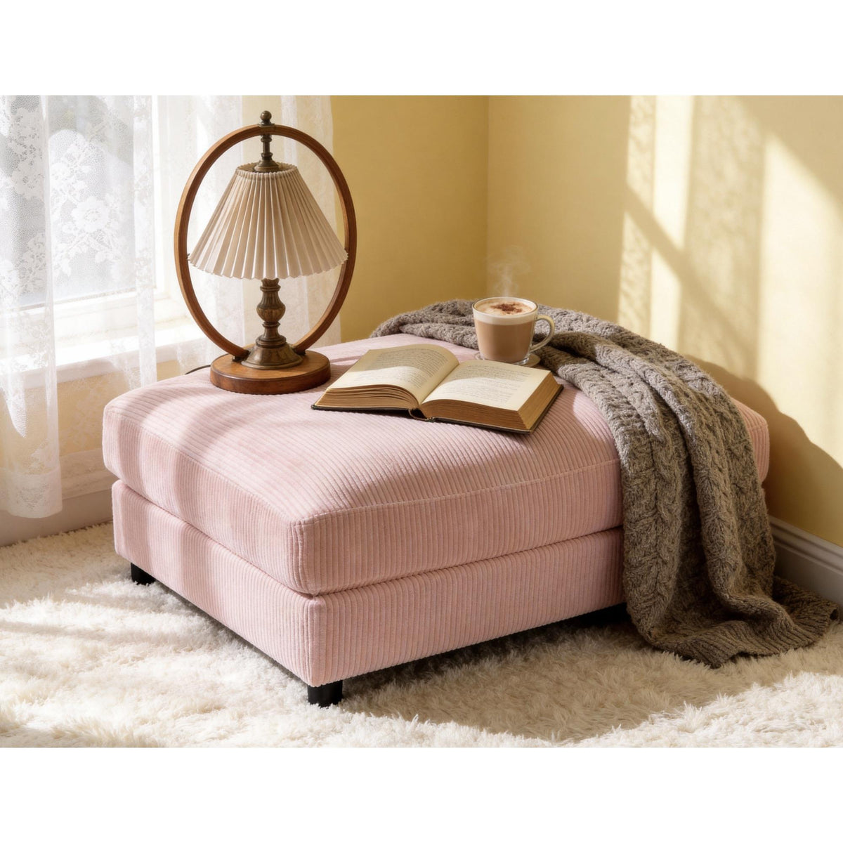 Corduroy Upholstered Rectangle Ottoman