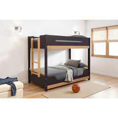 Contemporary Style Twin Over Twin  Bunk Bed Attached Side Ladder Insert An d Lock Joint Purple Mauve/Natural Finish Bedroom Furniture
