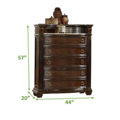 Traditional Style 5-Drawer Chest With Metal Handle Pulls Made with Wood in Dark Walnut